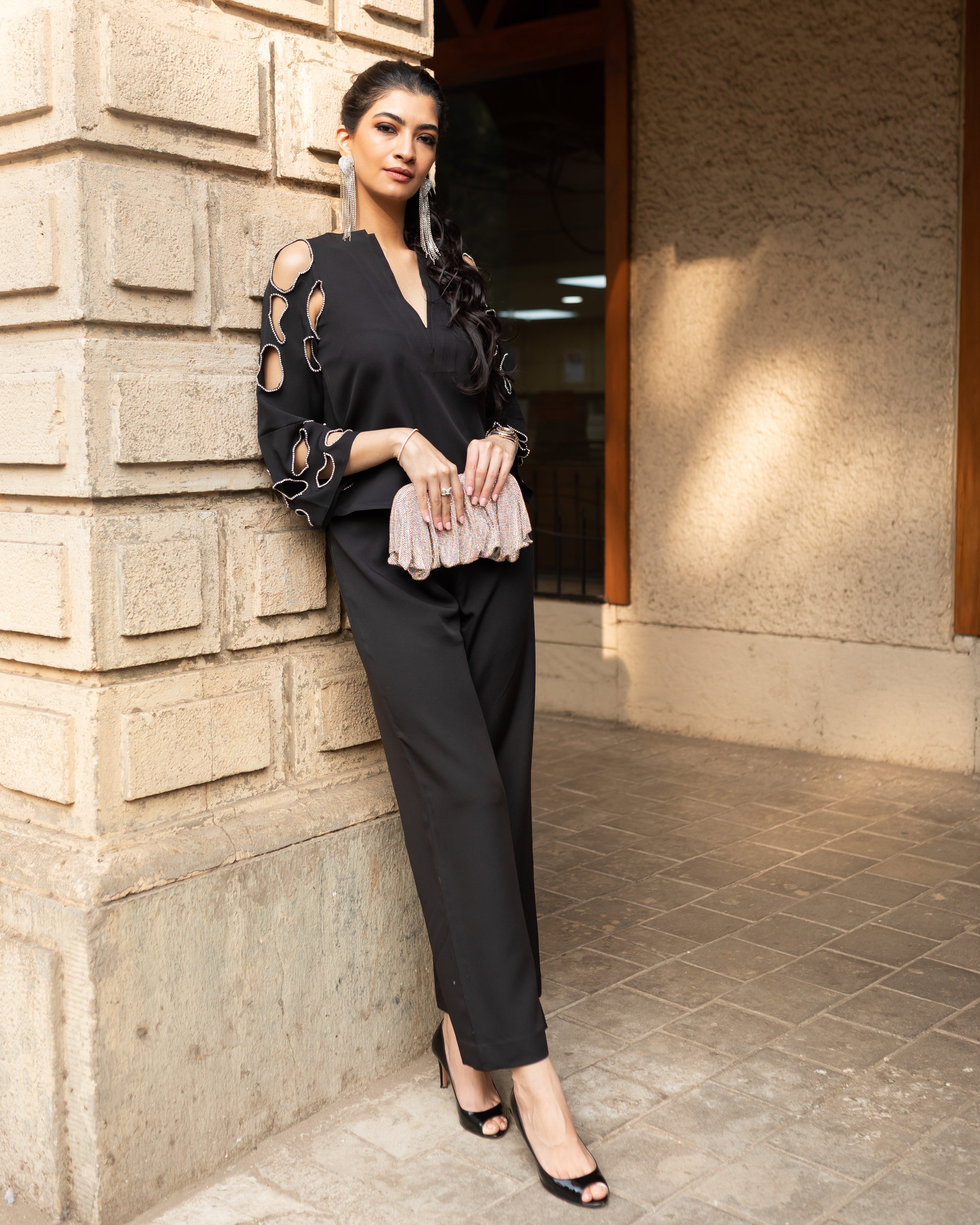 Hanna Khan in Chloe Cut Out Studded Top