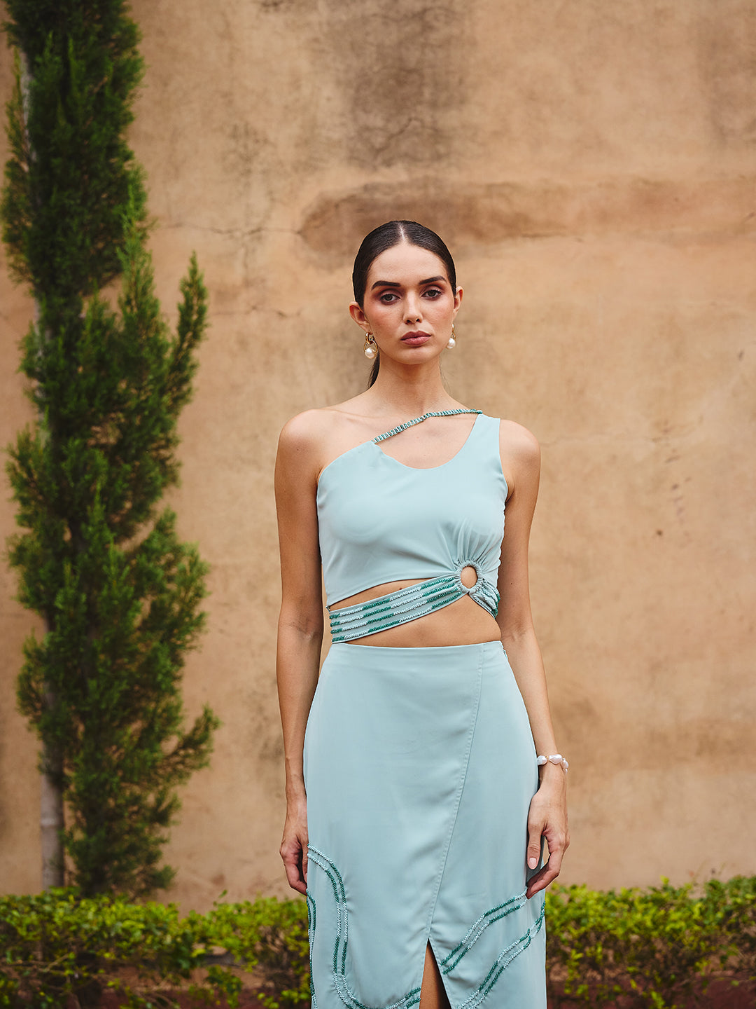 Linae crop top & overlap skirt set