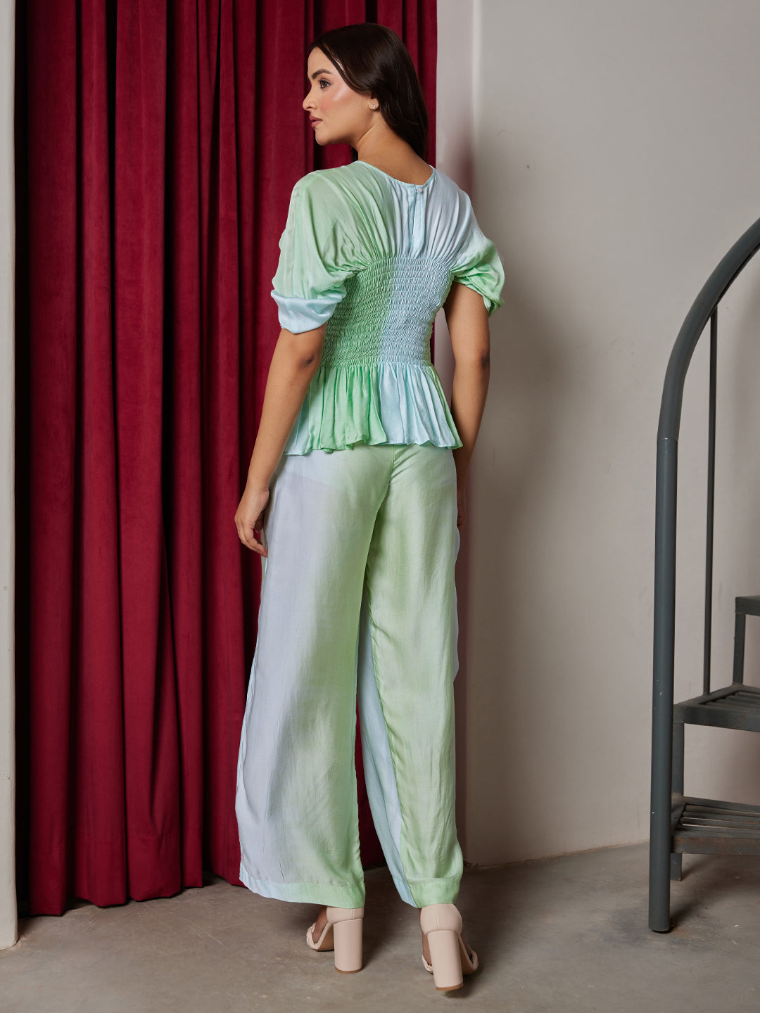 Smocking Top & Overlap Pants Set