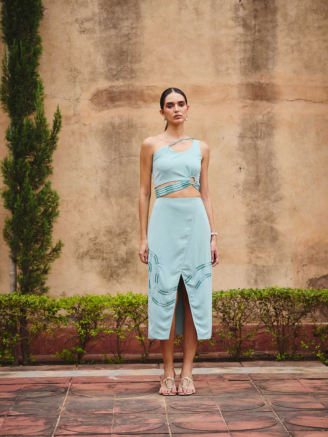 Linae crop top &  overlap skirt set